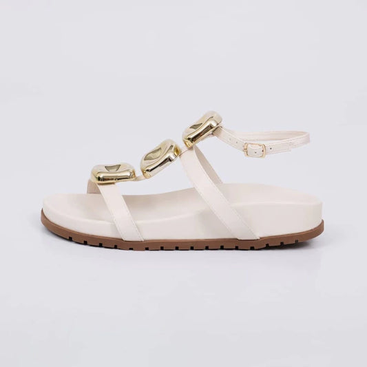 Leblon - Sandália Papete Feminina Anatômica Aplicação na Tira Off-White