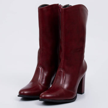 Coral - Bota Feminina Cano Médio Salto Bloco Bico Fino Bordo