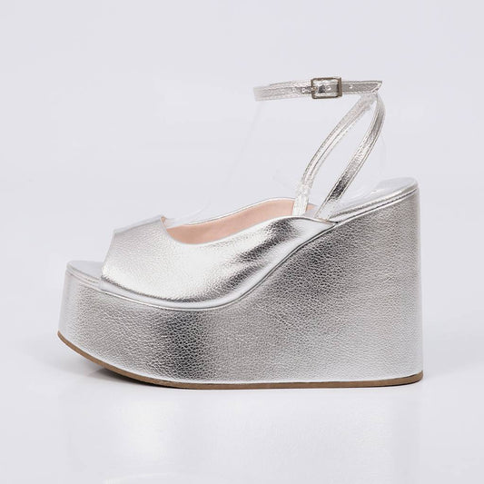 Savanna - Sandália Feminina Anabela Aberta Prata