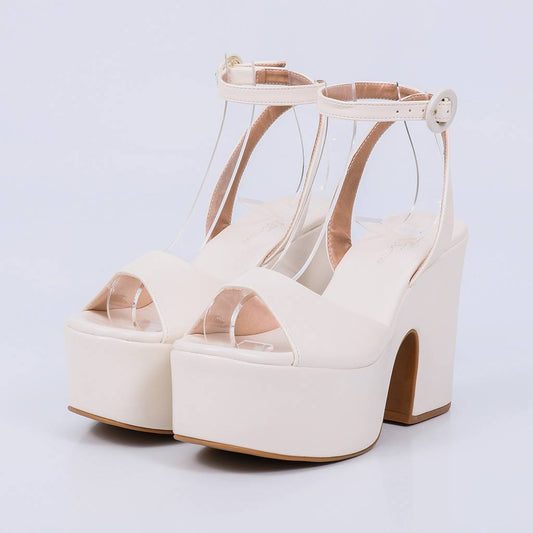 Celine - Sandália Feminina Plataforma Salto Bloco Alto Off-white