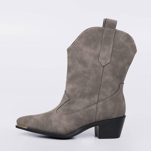 Texas - Bota Feminina Texana Camurça Salto Medio Cinza