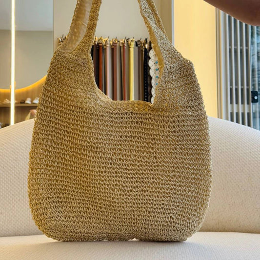 Brisa - Bolsa Feminina de Palha Alça Única Estilo Hobo Palha