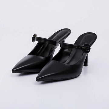 Soho - Mule Feminino Bico Fino Salto Alto Tira Central Preto