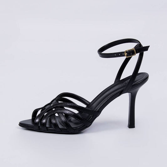 Ambar - Sandália Feminina Salto Fino Tiras Cruzadas Preto