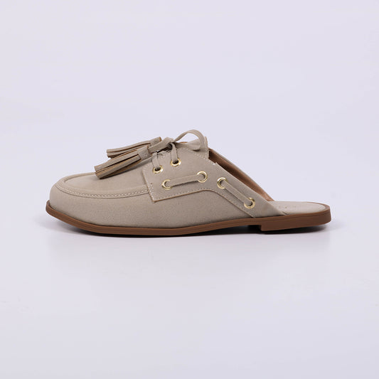 Zoe - Mule Feminino Camurça Com Franjas Off White