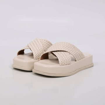 Lais - Flatform Feminina Tiras Trançadas Cruzadas Off-white