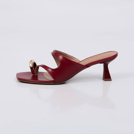 Leblon - Tamanco Feminino Salto Detalhe Dourado Vinho