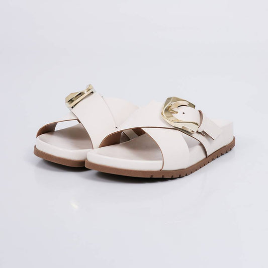 Elisa - Papete Feminina Anatômica Fivela Tira Cruzada Off-White