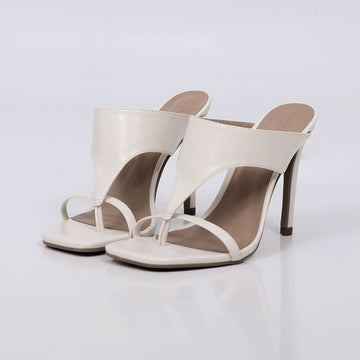 Carina - Tamanco Feminino Salto Alto Tiras Finas Off-white