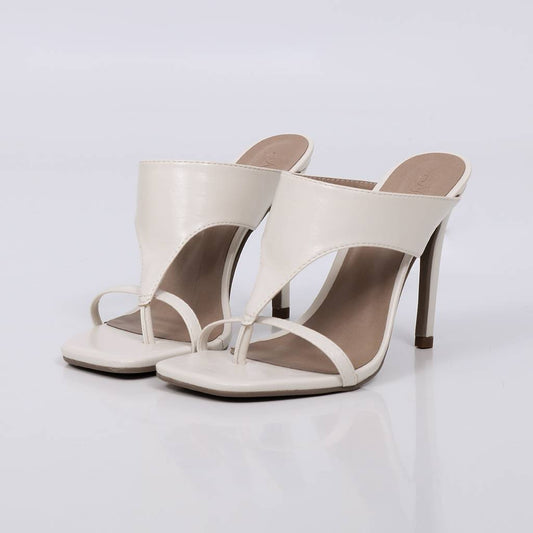 Carina - Tamanco Feminino Salto Alto Tiras Finas Off-white