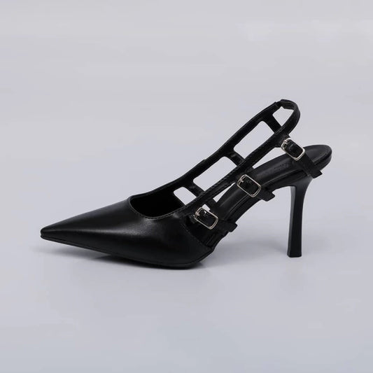 Tessa - Scarpin Feminino Fivela Abertura Lateral Preto
