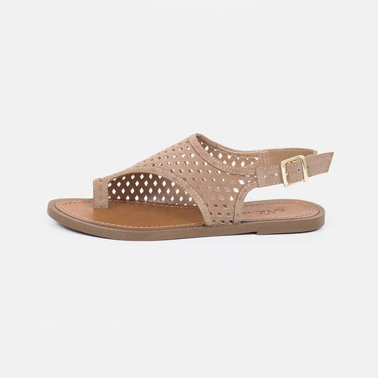 Eleven - Sandália Rasteira Feminina Vazado Fivela Bege