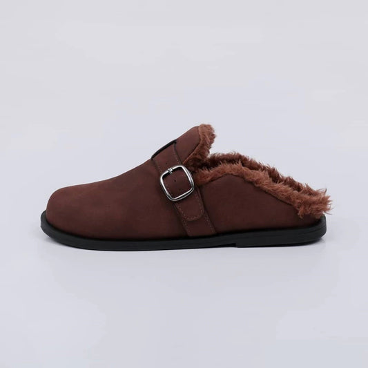 Firenze - Clog Feminino Peluciado Com Fivela Marrom
