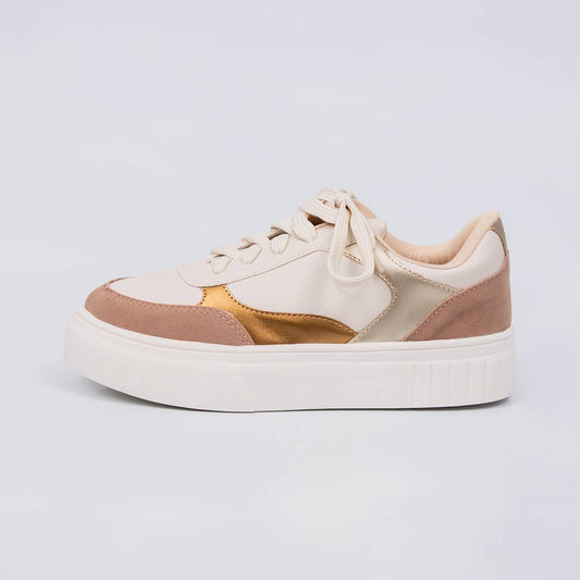 Mônica - Tênis Feminino Casual Plataforma Off-White/Bronze