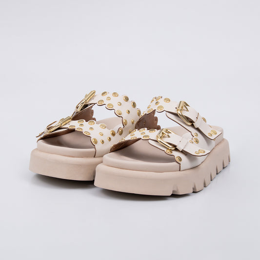 Nolita - Papete Flatform Fivelas e Tachas Douradas Off-white
