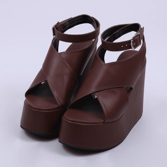 York - Sandália Feminina Anabela Plataforma Marrom