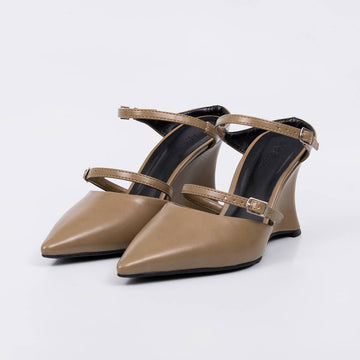Bruma - Scarpin Feminino Anabela Tiras Fivela Dupla Marrom Claro
