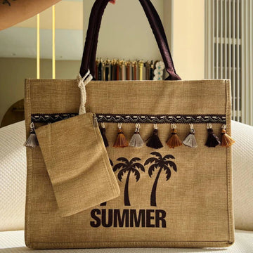 Summer - Bolsa de Palha Summer com Bordado e Duas Alças Marrom