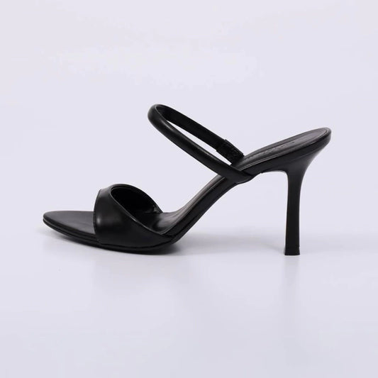 Linnie - Tamanco Feminino Salto Alto Tiras Preto