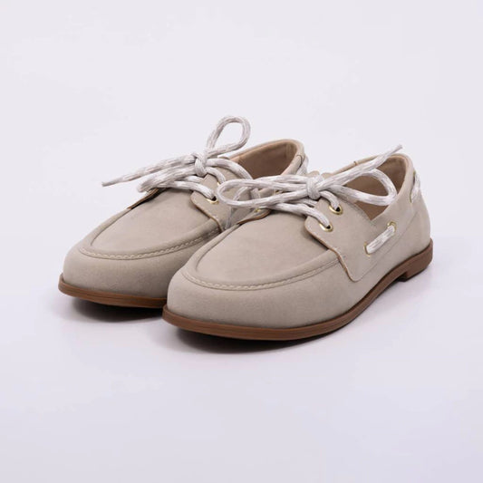 Sara - Mocassim Feminino Flat Amarração Camurça Cinza