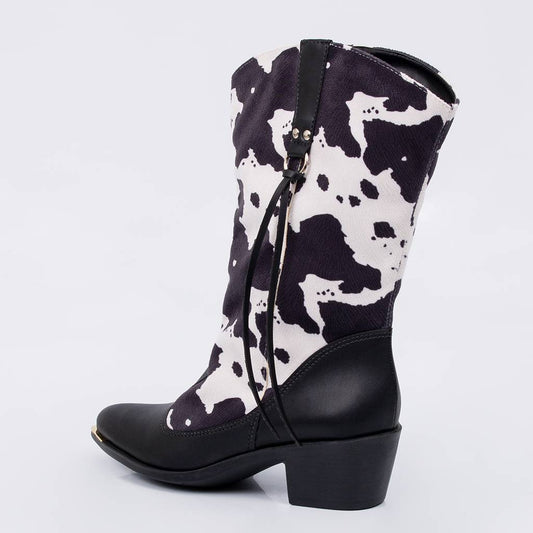 Silo - Bota Feminina Cano Curto Salto Baixo Bico Fino Vaca Preto