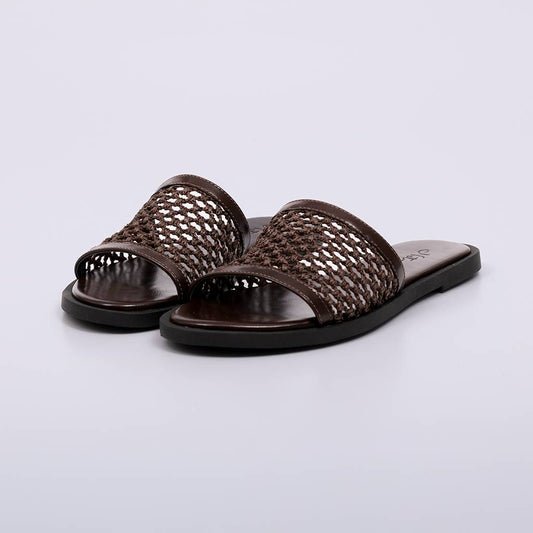 Malu - Rasteira Feminina Trama Natural Tira Larga Marrom