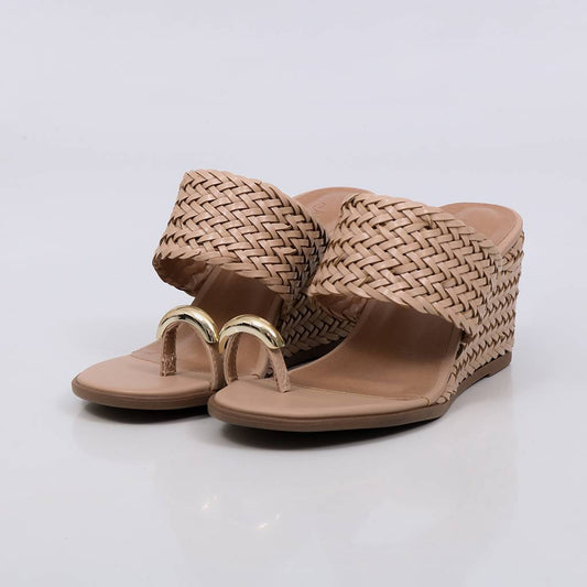 Belga - Tamanco Anabela Feminino Tira Trançada Dourado Nude