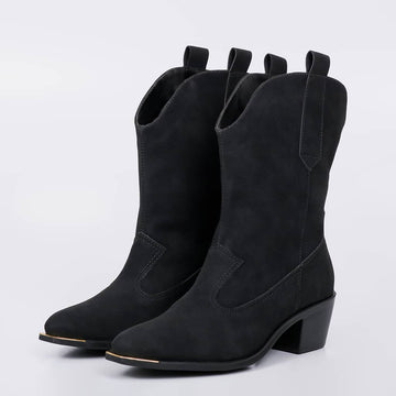 Texas - Bota Feminina Texana Camurça Salto Medio Preta