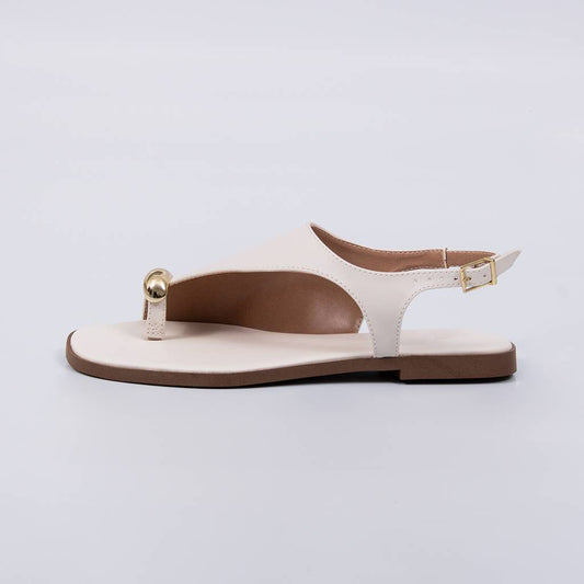 Geórgia - Sandália Feminina Rasteira Aplicação Dourada Off-white