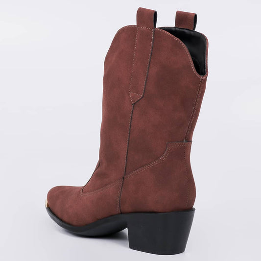 Texas - Bota Feminina Texana Camurça Salto Medio Marrom