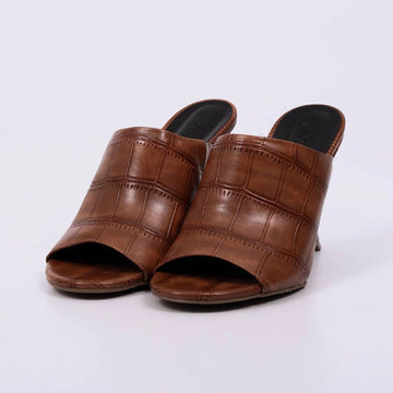 Suzy - Tamanco Feminino Salto Anabela Textura Croco Caramelo