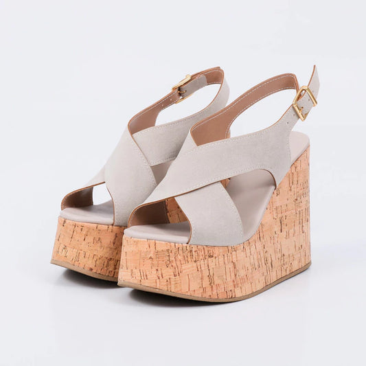 Nepal - Sandália Feminina Anabela Plataforma Tiras Cruzadas Off-white
