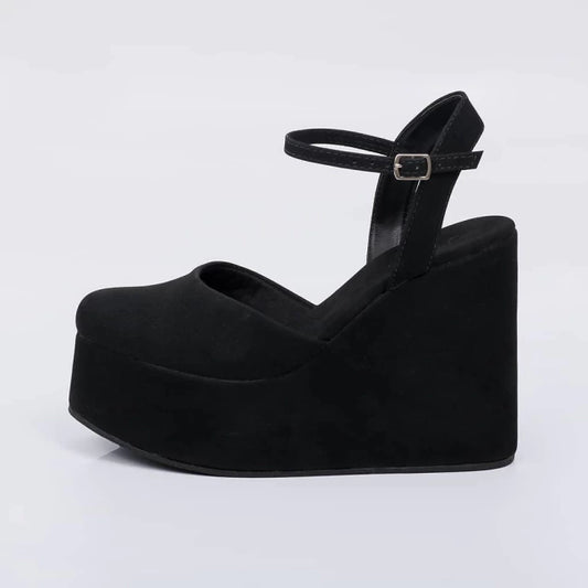 Lima - Sandália Feminina Anabela Camurça Fivela Preto