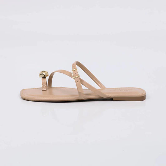 Iara - Rasteira Feminina Dedal Tiras Finas Fivela Nude