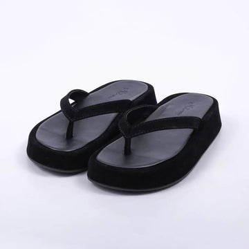 Búzios - Chinelo Feminino Flatform De Tiras Finas Camurça Preto