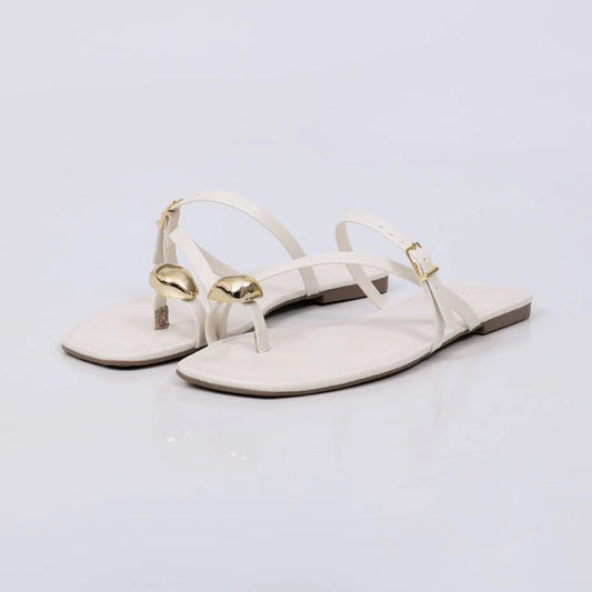 Iara - Rasteira Feminina Dedal Tiras Finas Fivela Off-white