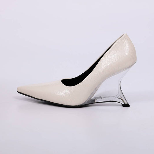 Selene - Scarpin Feminino Salto Geométrico Bico Fino Off White