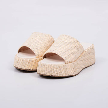 Emma - Tamanco Feminina Flatform Aplicação Palha Off-white