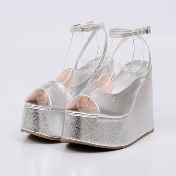 Savanna - Sandália Feminina Anabela Aberta Prata