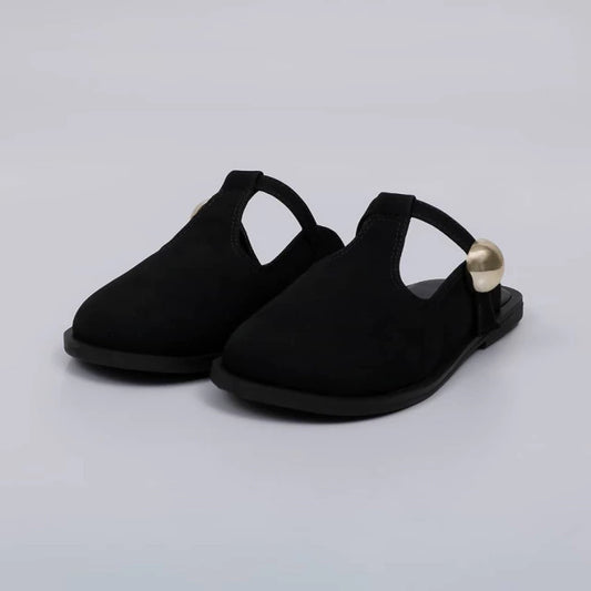 Selene - Mule Feminino Camurça Aplicação Dourada Preto