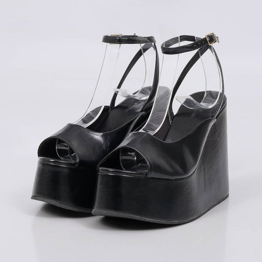 Savanna - Sandália Feminina Anabela Aberta Preto