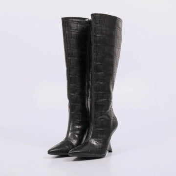Kiara - Bota Feminina Over The Knee Salto Alto Croco Preto