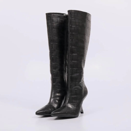 Kiara - Bota Feminina Over The Knee Salto Alto Croco Preto