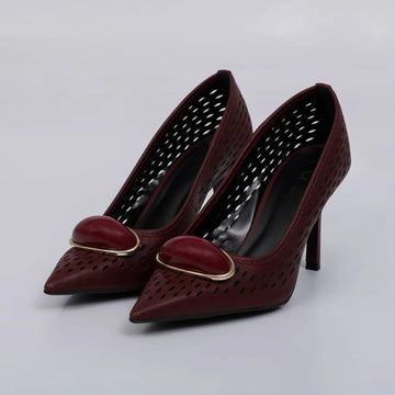 Helena - Scarpin Feminino Aplicação Dourada Salto Alto Vermelho