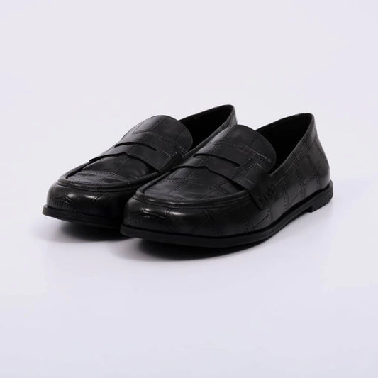 Mel - Mocassim Feminino Salto Baixo Croco Preto