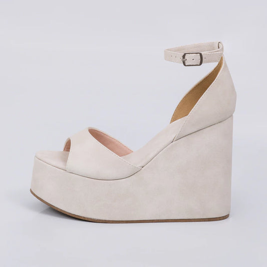 Tulum - Sandália Feminina Anabela Camurça Off-white