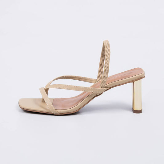 Montreal - Sandália Feminina Tiras Finas Salto Dourado Cinza