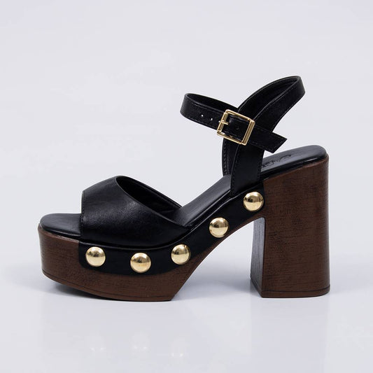 Holanda - Sandália Feminina Meia Pata Salto Bloco Tachas Preto