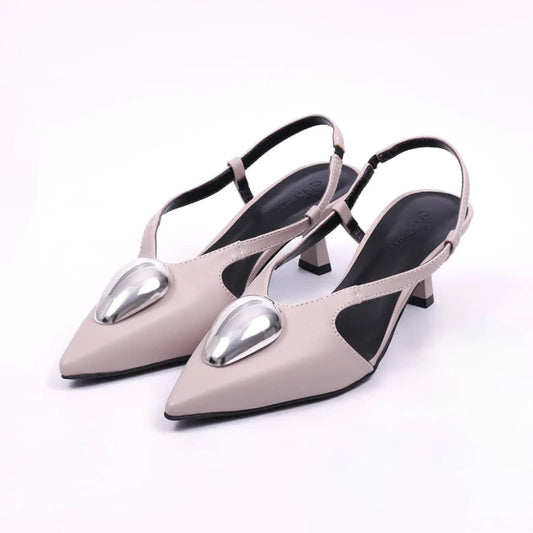 Catar - Scarpin Feminino Bico Fino Slingback Aplicação Cinza