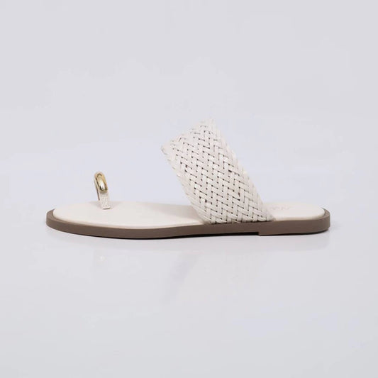 Medusa - Rasteira Feminina Trançada Aplicação Off-white